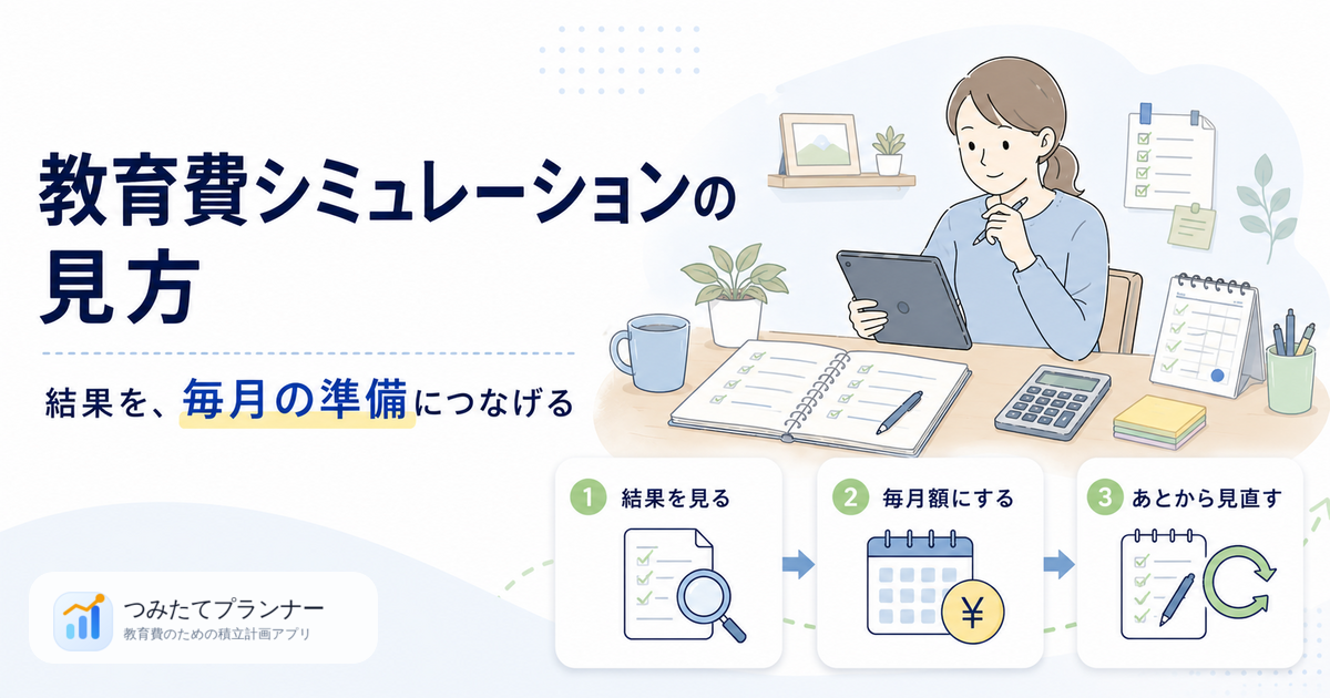 つみたてプランナーで教育費シミュレーションの毎月額と進捗を確認するイメージ