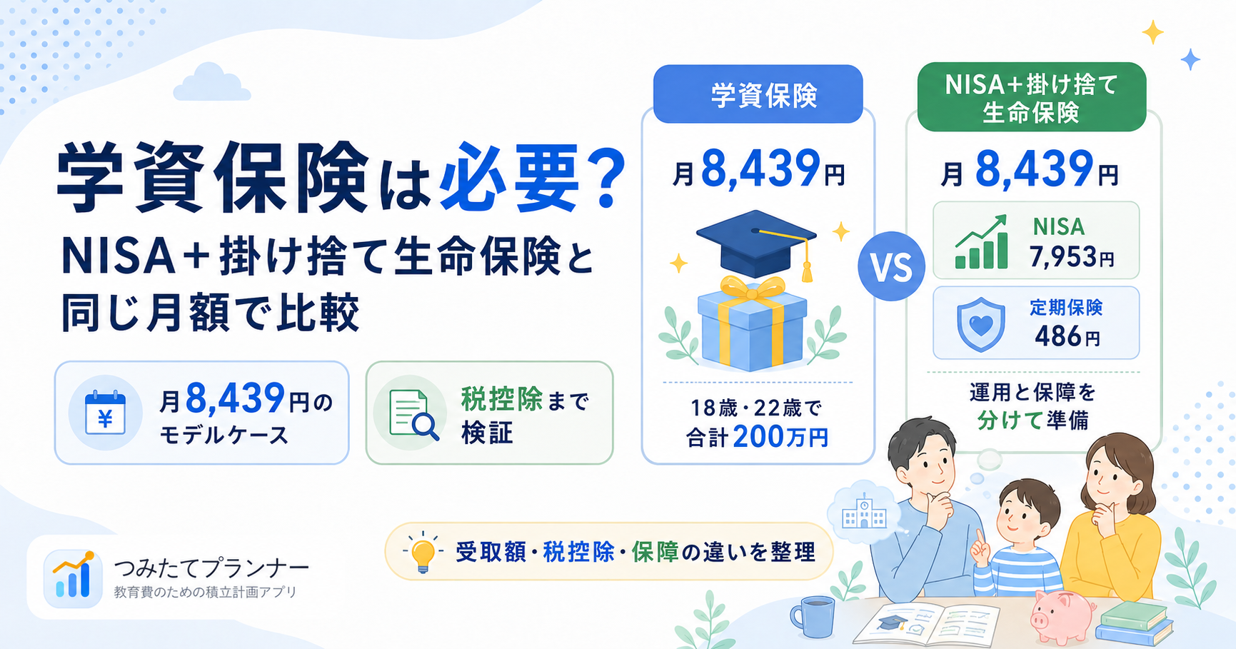 学資保険とNISA＋掛け捨て生命保険を月8,439円で比較するガイドのプレビュー画像